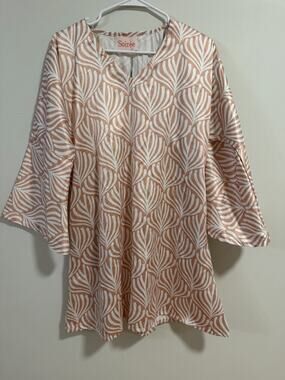 Soiree The Label Dress Small NWT Bell Sleeve Botanical Print Resort Mini Tunic